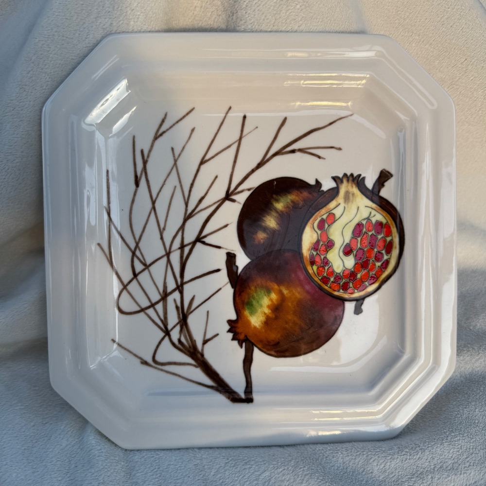 M.A.C. Italy Ceramic Plate 8.5" White Pomegranate Vintage 1970s Salerno 916